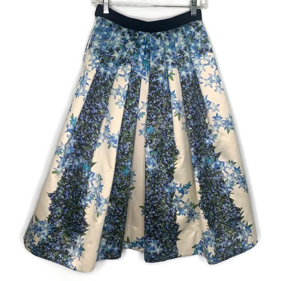Tibi 100% Silk Gazar Blue Floral Pleated Full Sidewalk Luxury Midi Skirt Size 2 - Picture 6 of 16